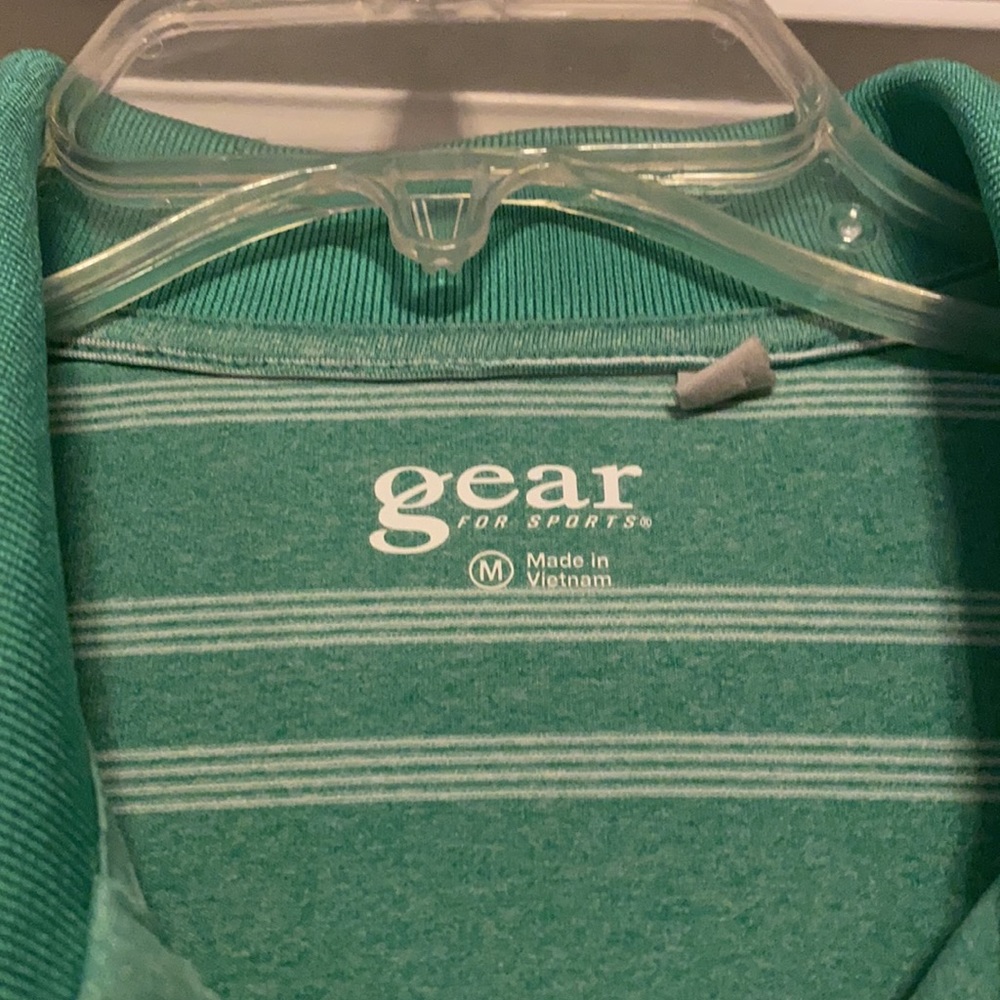Green and white striped polo, like new, medium - Picture 2 of 4